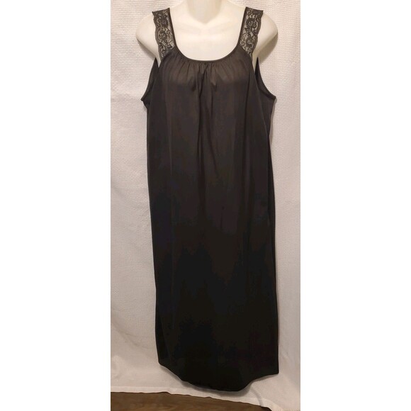 Berkliff Dresses & Skirts - Vintage Berkliff Womens Sz Large Silky Maxi Slip Dress Lace Shoulder